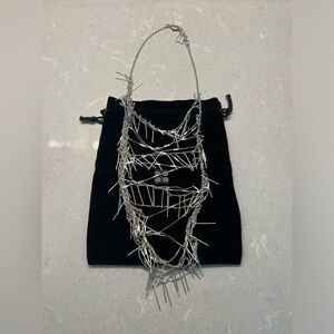 BCBG Draped Fringe Silver Bib Necklace Pre-owned